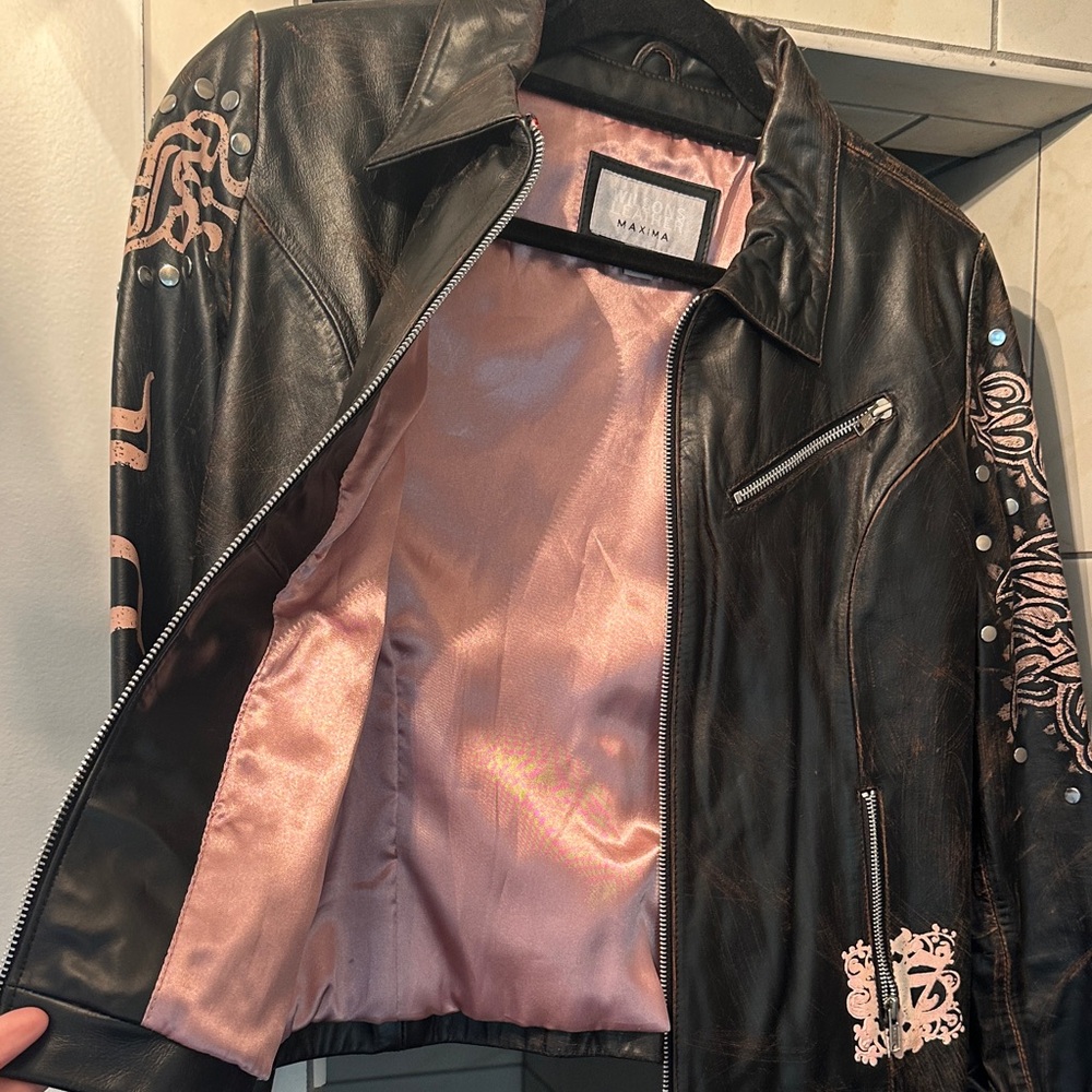 Wilsons Leather Black Jacket with Pink Accents - Picture 4 of 10